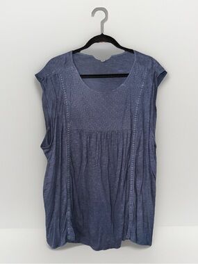 Terra & Sky Indigo Eyelet Front Tank Top